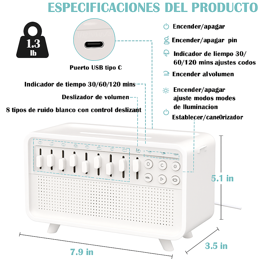 Humidificador con aroma y ruido blanco